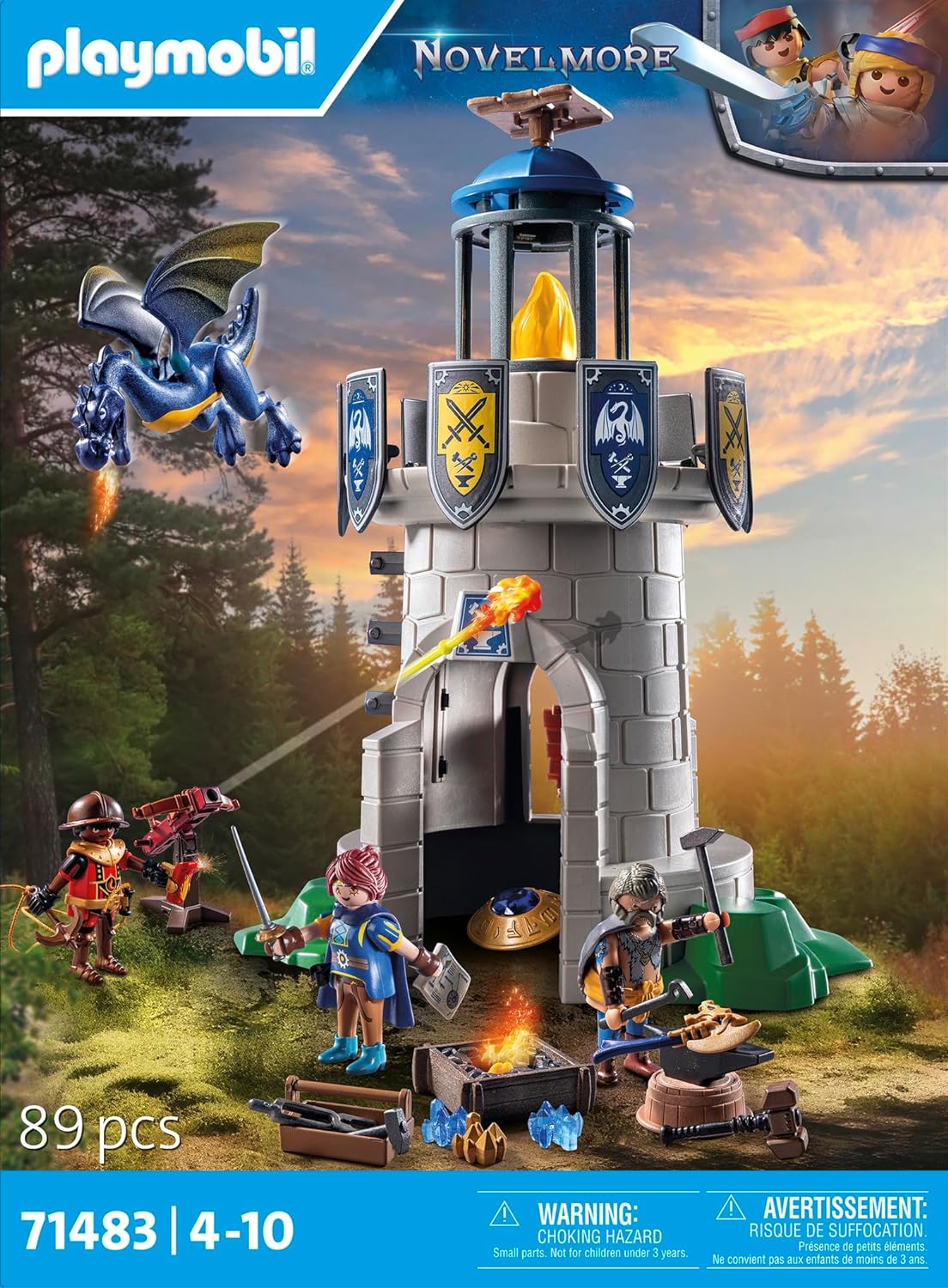 PLAYMOBIL Novelmore 71483 Torre de Caballeros con Herrero y dragón, los Caballeros de Novelmore contra los Bandidos de Burnham, Juegos de rol imaginativos, Juguetes para niños a Partir de 4 años
