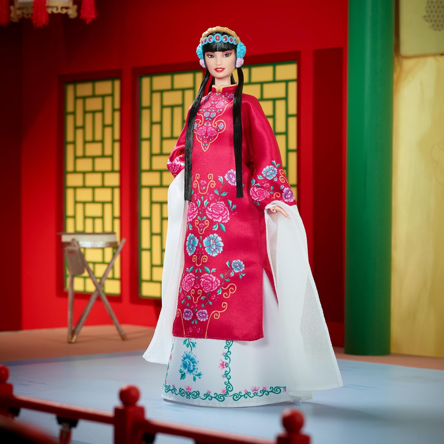 Barbie Signature Lunar New Year Doll, Collectible in Red Floral Robe with Traditional Accessories Inspired by the Peking Opera, HRM57