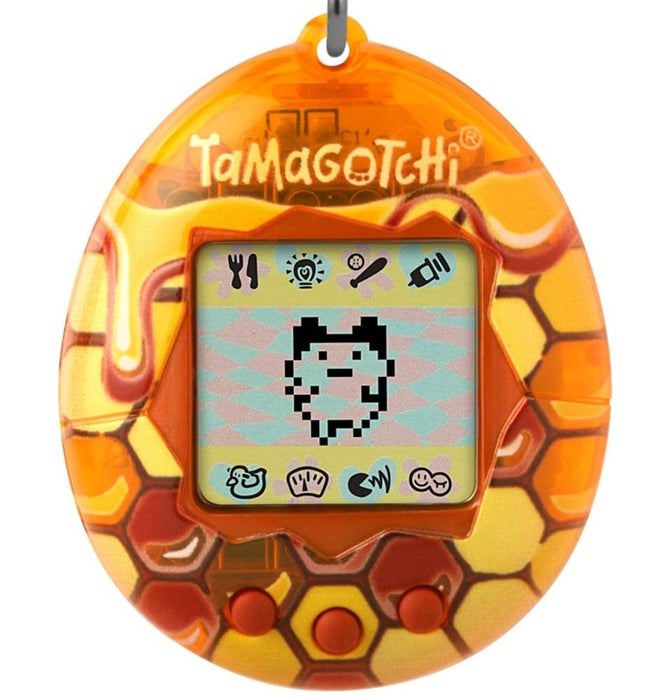 TAMAGOTCHI Bandai Original Pure Honey Shell Original Cyber Pet 90s Adults and Kids Toy with Chain | Retro Virtual Pets are Great Boys and Girls Toys or Gifts for Ages 8+