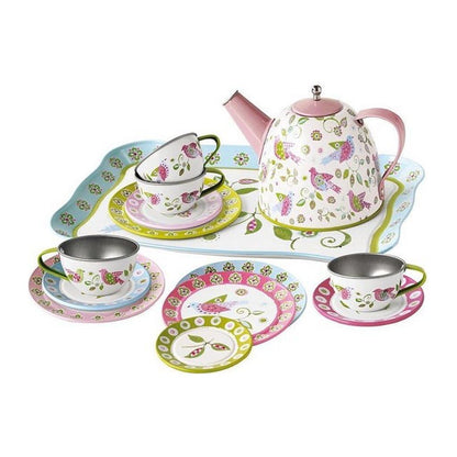 Tinnen Servies - In Koffer - Vogeltjes
