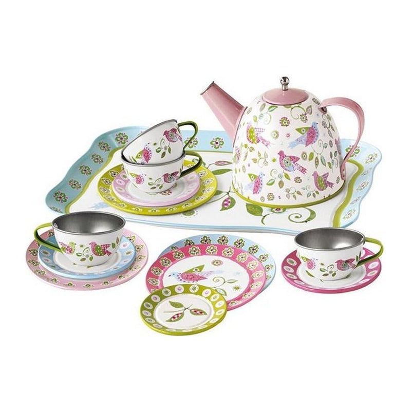 Tinnen Servies - In Koffer - Vogeltjes