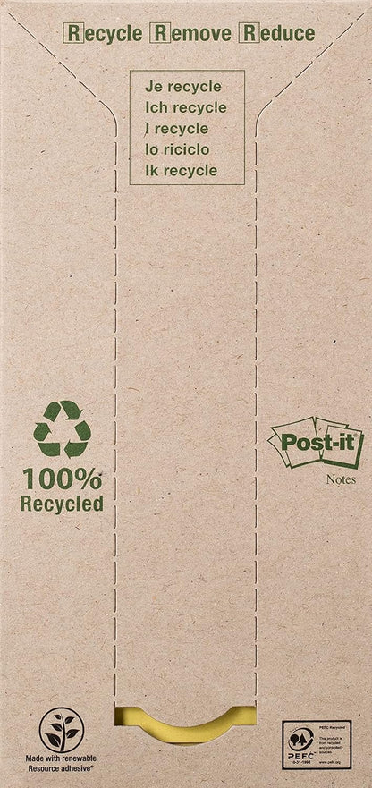 Post-it Recycled Notes - Canary Yellow - Tower Pack Of 16 Pads 100 Sheets Per Pad