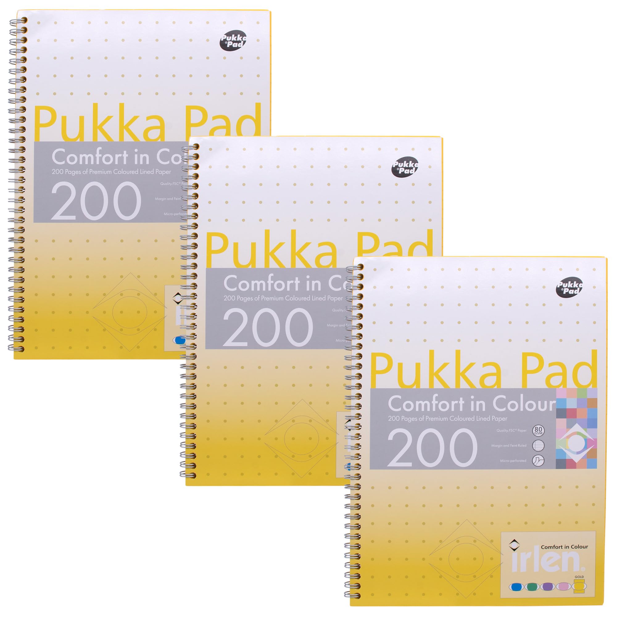 Pukka Pad, Irlen Jotta Pad A4 Notebook 3-Pack – Wire Bound Notepad 200 Pages of 80GSM Coloured FSC Certified Lined Paper – Designed for Visual Perception Difficulties – 29.7 x 23cm
