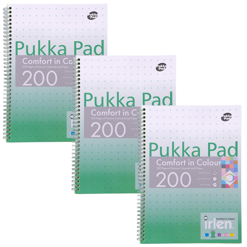 Pukka Pad, Irlen Jotta Pad A4 Notebook 3-Pack – Wire Bound Notepad 200 Pages of 80GSM Coloured FSC Certified Lined Paper – Designed for Visual Perception Difficulties – 29.7 x 23cm