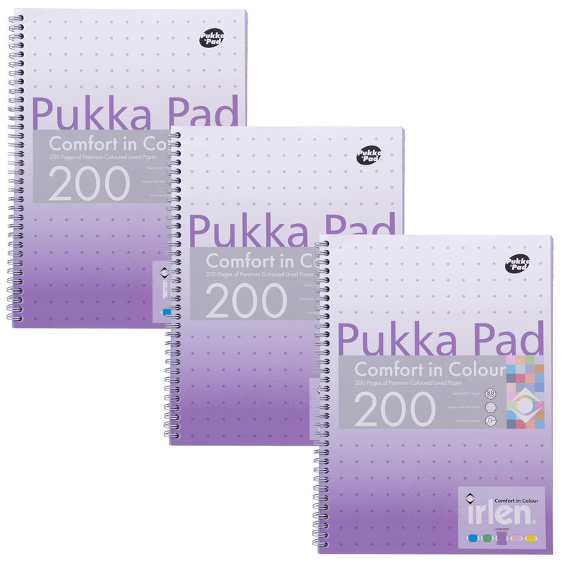 Pukka Pad, Irlen Jotta Pad A4 Notebook 3-Pack – Wire Bound Notepad 200 Pages of 80GSM Coloured FSC Certified Lined Paper – Designed for Visual Perception Difficulties – 29.7 x 23cm