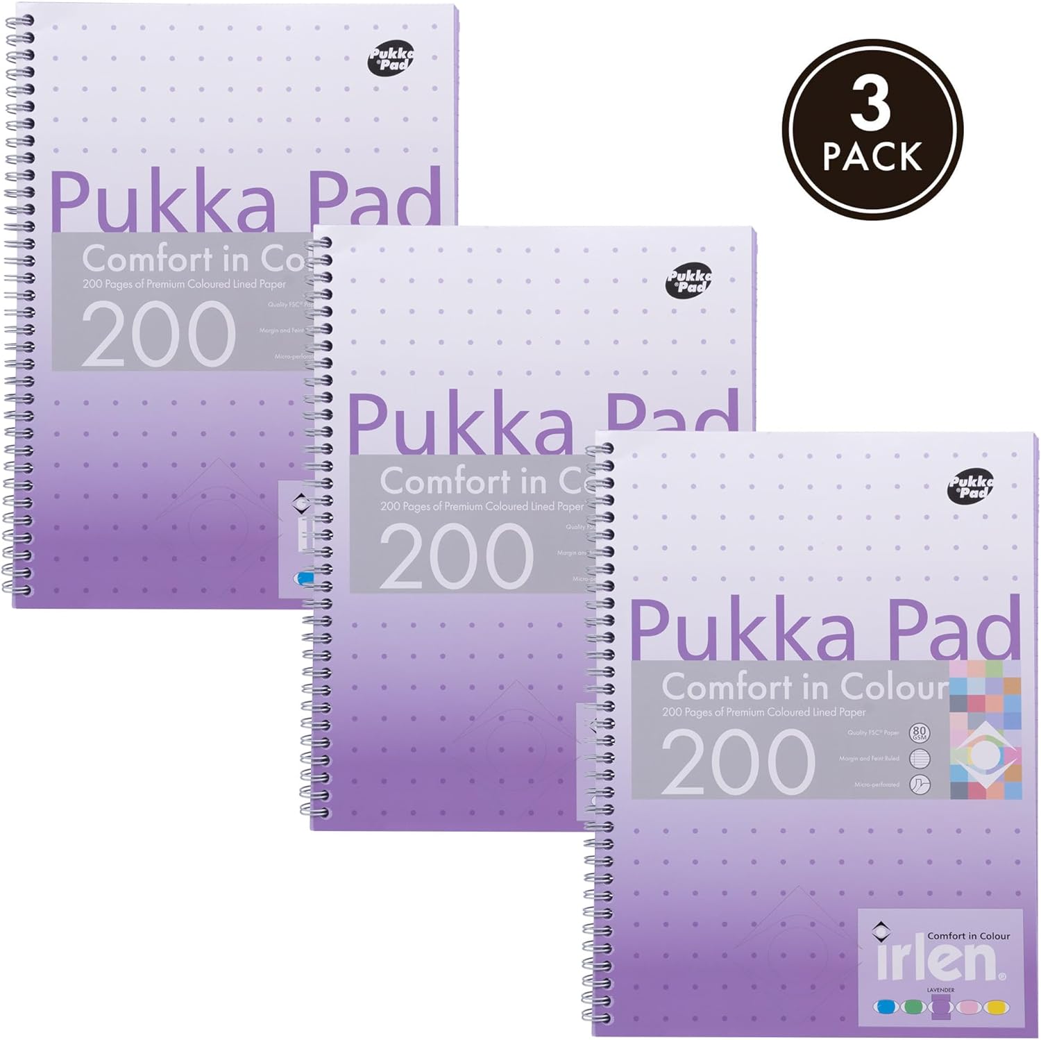 Pukka Pad, Irlen Jotta Pad A4 Notebook 3-Pack – Wire Bound Notepad 200 Pages of 80GSM Coloured FSC Certified Lined Paper – Designed for Visual Perception Difficulties – 29.7 x 23cm
