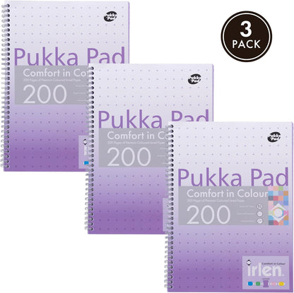 Pukka Pad, Irlen Jotta Pad A4 Notebook 3-Pack – Wire Bound Notepad 200 Pages of 80GSM Coloured FSC Certified Lined Paper – Designed for Visual Perception Difficulties – 29.7 x 23cm
