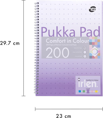 Pukka Pad, Irlen Jotta Pad A4 Notebook 3-Pack – Wire Bound Notepad 200 Pages of 80GSM Coloured FSC Certified Lined Paper – Designed for Visual Perception Difficulties – 29.7 x 23cm
