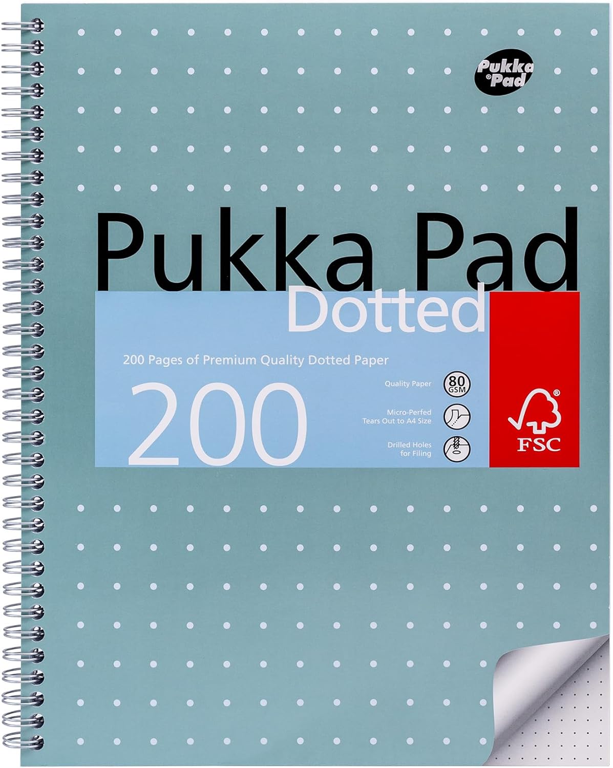 Pukka Pad, A4 Dotted Metallic Jotta Book for Graphing, Art, Bullet Journaling – 3 Pack – 29.7 x 23cm – Wirebound Notebook with 80GSM Paper, 4-Hole Margins and Perforation - 200 Pages, Grey