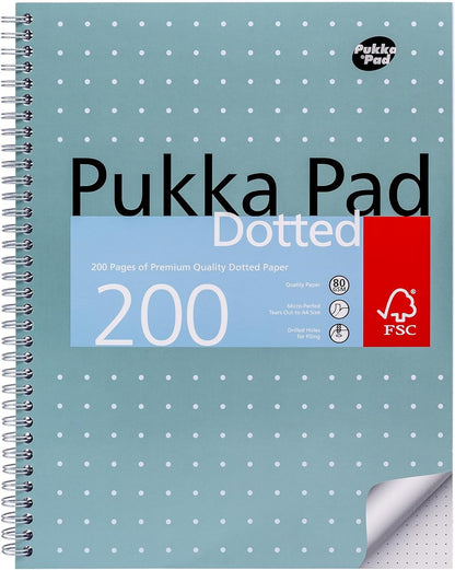 Pukka Pad, A4 Dotted Metallic Jotta Book for Graphing, Art, Bullet Journaling – 3 Pack – 29.7 x 23cm – Wirebound Notebook with 80GSM Paper, 4-Hole Margins and Perforation - 200 Pages, Grey