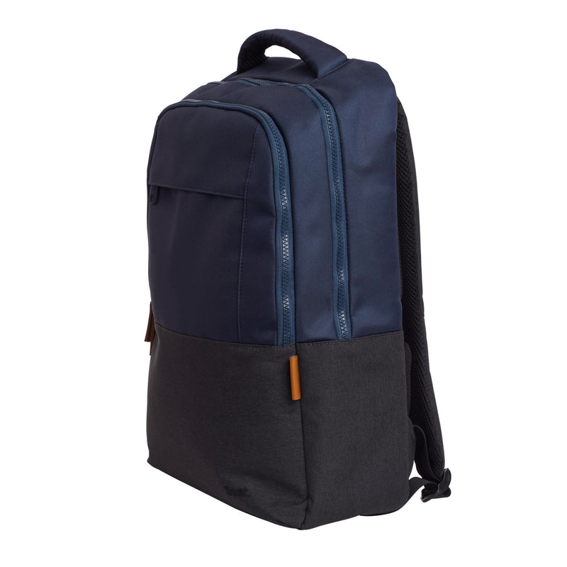 Trust Lisboa Laptop Backpack 16 inch, Travel Bag 23L with Trolley Strap, Made from Recycled Plastic, Shockproof Business Work Bag, Weatherproof Rucksack for Men, Women, College, University - Blue