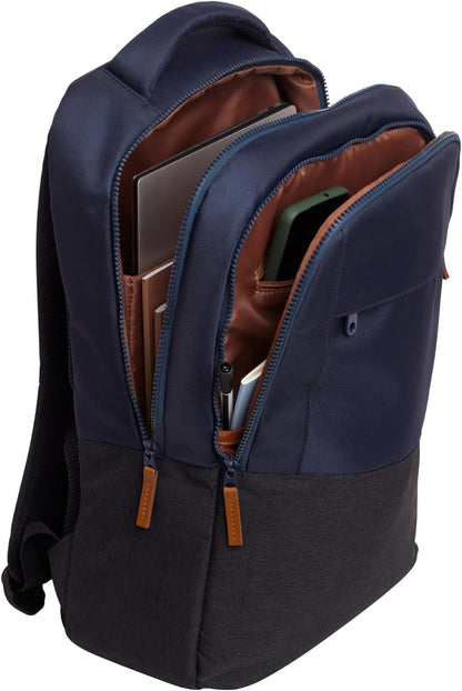 Trust Lisboa Laptop Backpack 16 inch, Travel Bag 23L with Trolley Strap, Made from Recycled Plastic, Shockproof Business Work Bag, Weatherproof Rucksack for Men, Women, College, University - Blue