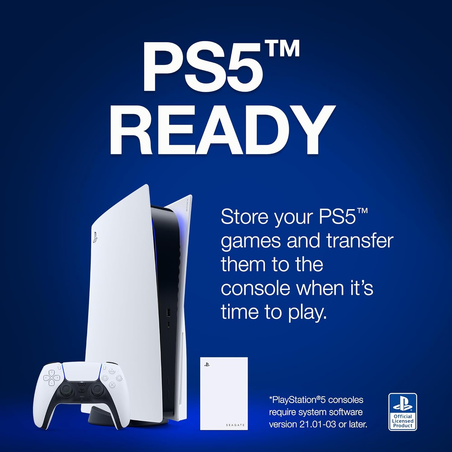 Seagate Game Drive for PS5, 5 TB, External HDD, USB 3.0, Officially Licensed, Blue LED (STLV5000200