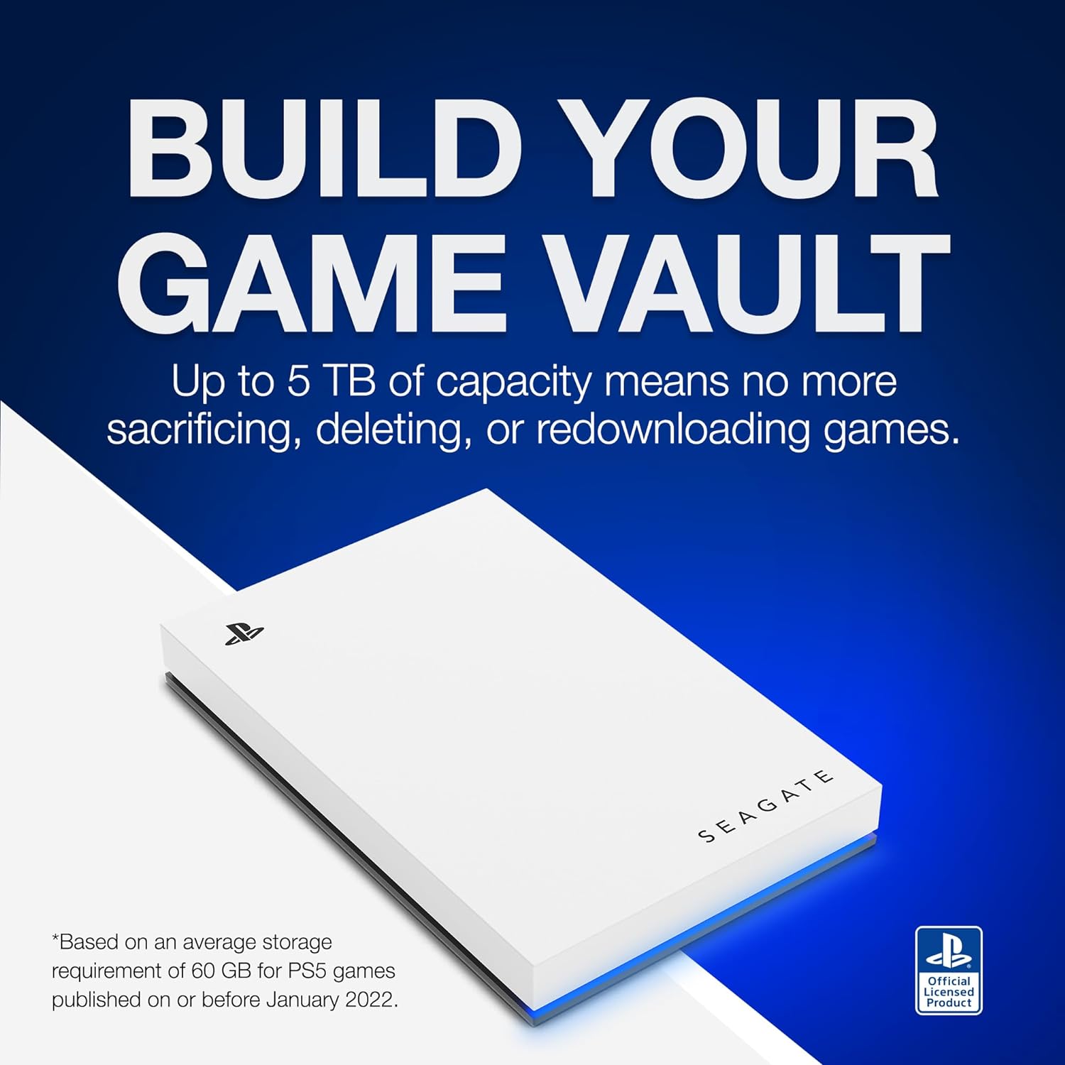 Seagate Game Drive for PS5, 5 TB, External HDD, USB 3.0, Officially Licensed, Blue LED (STLV5000200