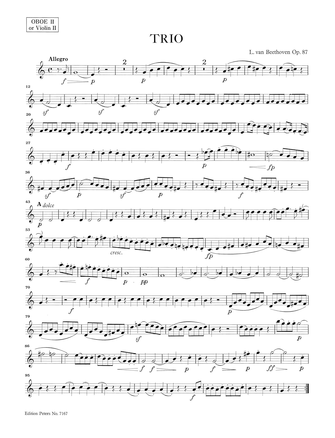 Beethoven: Trio in C Op. 87 (For 2 Oboes (or 2 Violins) and Cor Anglais (EP7167)