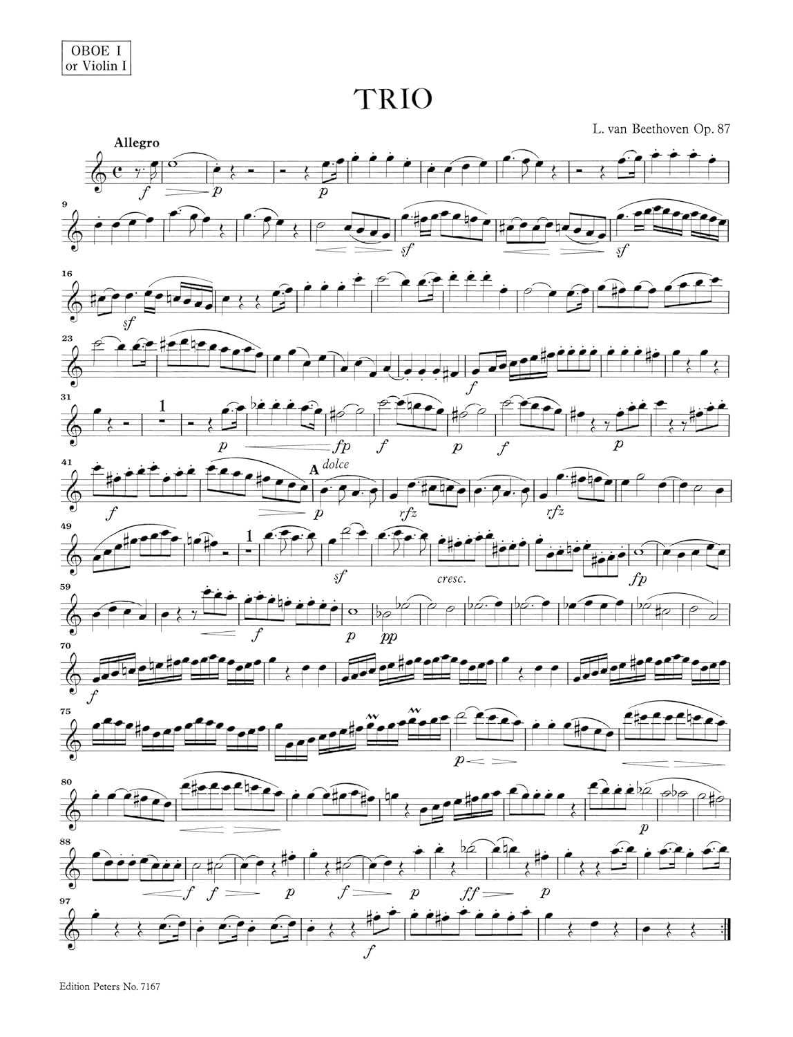 Beethoven: Trio in C Op. 87 (For 2 Oboes (or 2 Violins) and Cor Anglais (EP7167)