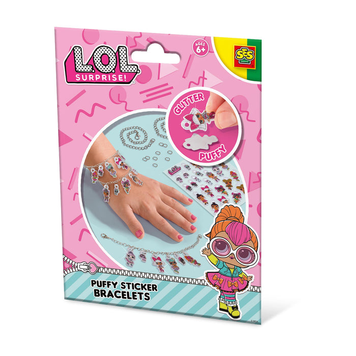 SES Creative 14190 - L.O.L. - Puffy Sticker Bracelets, Mix and Match Your own Charms, with Glitter, Complete Set for Children 6 Years and Older
