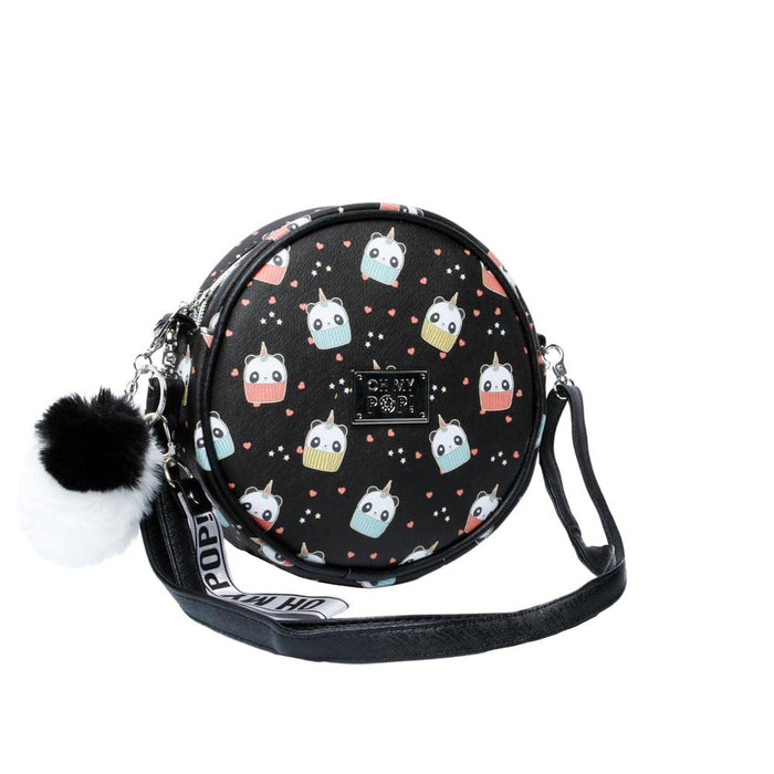Oh My Pop! Pandicorn-Small Round Shoulder Bag, Black, 12.5 x 12.5 cm