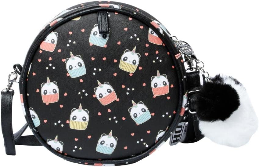 Oh My Pop! Pandicorn-Small Round Shoulder Bag, Black, 12.5 x 12.5 cm