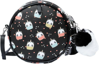 Oh My Pop! Pandicorn-Small Round Shoulder Bag, Black, 12.5 x 12.5 cm