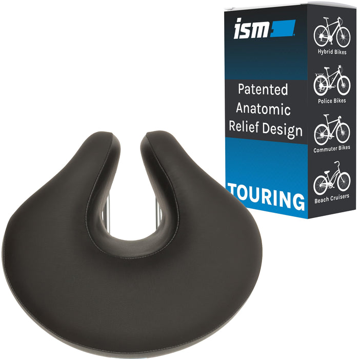 ISM Comfort Series Noseless Bike Saddle for Upright Riders - Anatomic Relief Bicycle Saddle for Hybrid, Police, Commuter Bikes, and Beach Cruisers - Wide and Thick Comfortable Bike Seat for Men/Women