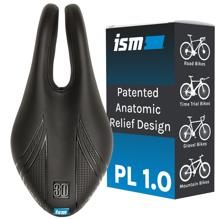 ISM PL Series Noseless Bike Seat - Split Nose Bicycle Saddle for Road Bikes, Mountain Bikes, Gravel, and Triathlon Bikes - Unisex Anatomic Relief Bicycle Saddle for Optimized Blood Flow