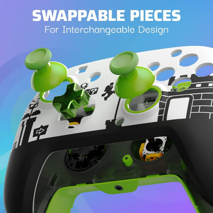 PDP Switch Rematch Wired controller SUPER MARIO Officially Licensed by Nintendo - Customizable buttons, sticks, triggers, and paddles - Ergonomic Controllers Mario Retro White and Green