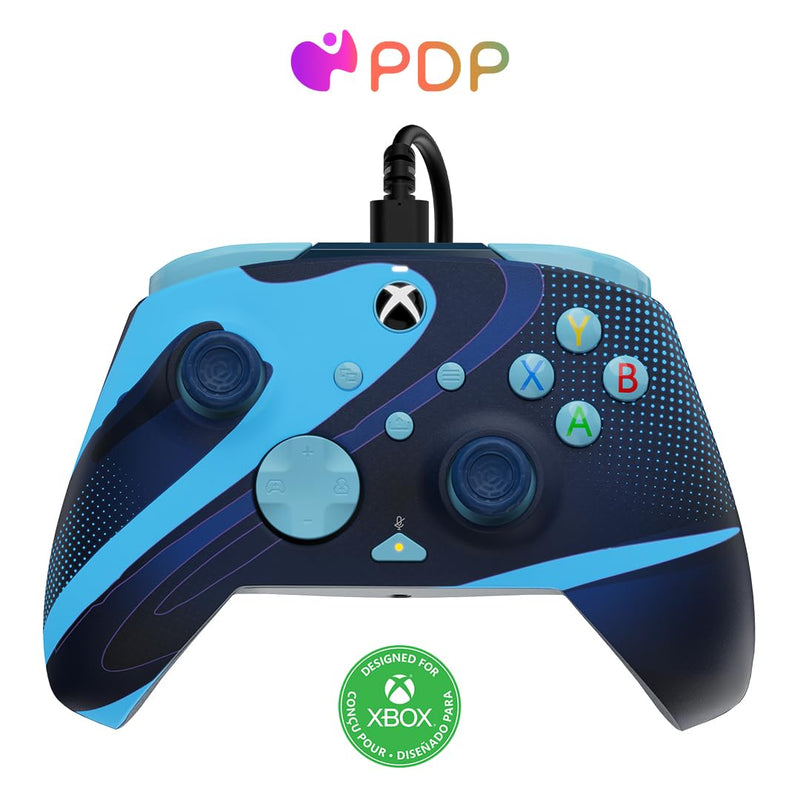 PDP Gaming REMATCH GLOW Enhanced Wired Controller Licensed for Xbox Series X|S/Xbox One/PC/Windows, Mappable Back Buttons, Advanced Customizable App - Blue Tide (Glow in the Dark) Controller Blue Tide (Glow in the Dark