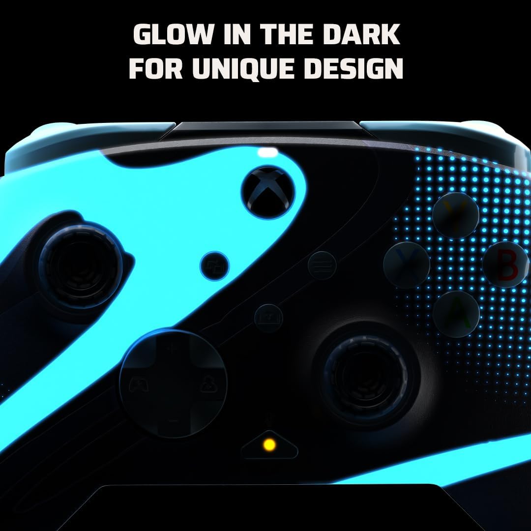 PDP Gaming REMATCH GLOW Enhanced Wired Controller Licensed for Xbox Series X|S/Xbox One/PC/Windows, Mappable Back Buttons, Advanced Customizable App - Blue Tide (Glow in the Dark) Controller Blue Tide (Glow in the Dark