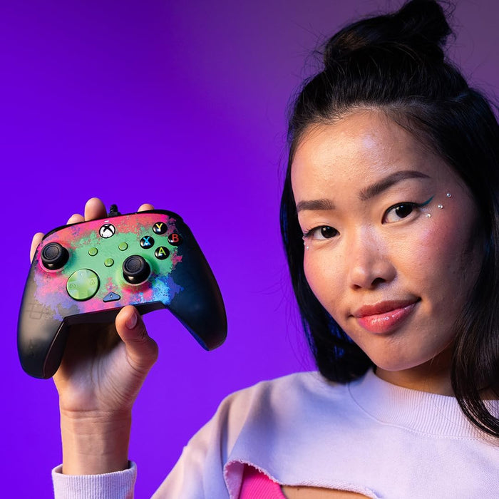 PDP Gaming REMATCH GLOW Enhanced Wired Controller Licensed for Xbox Series X|S/Xbox One/PC/Windows, Mappable Back Buttons, Advanced Customizable App - Space Dust (Glow in the Dark)