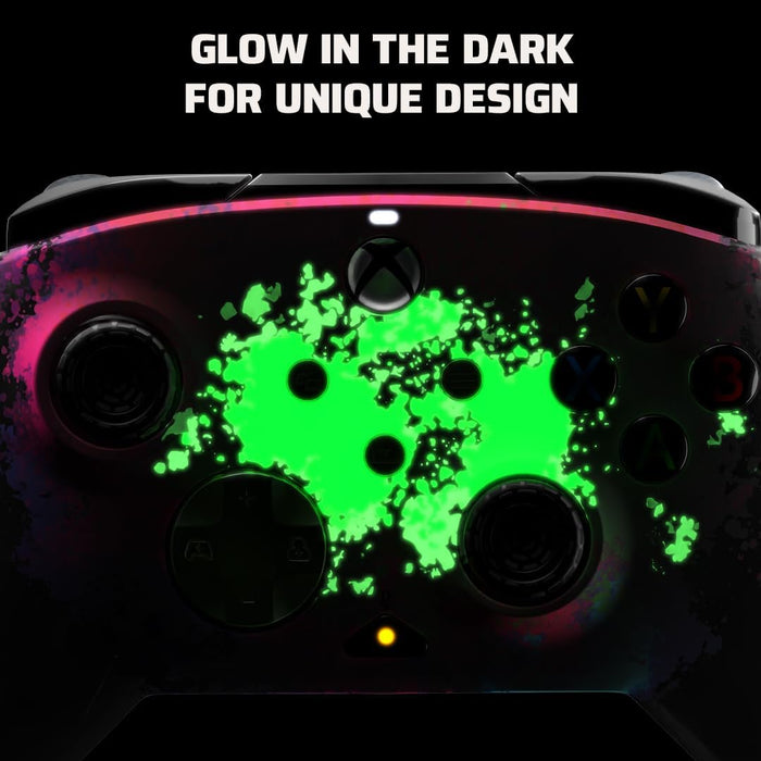 PDP Gaming REMATCH GLOW Enhanced Wired Controller Licensed for Xbox Series X|S/Xbox One/PC/Windows, Mappable Back Buttons, Advanced Customizable App - Space Dust (Glow in the Dark)