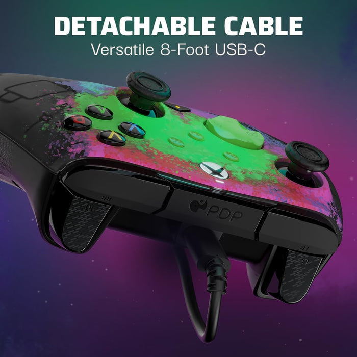 PDP Gaming REMATCH GLOW Enhanced Wired Controller Licensed for Xbox Series X|S/Xbox One/PC/Windows, Mappable Back Buttons, Advanced Customizable App - Space Dust (Glow in the Dark)