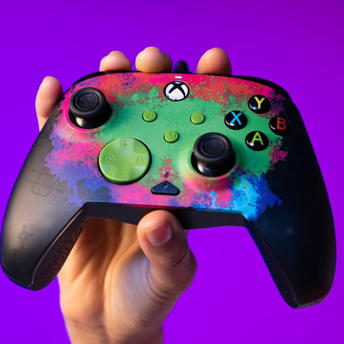 PDP Gaming REMATCH GLOW Enhanced Wired Controller Licensed for Xbox Series X|S/Xbox One/PC/Windows, Mappable Back Buttons, Advanced Customizable App - Space Dust (Glow in the Dark)