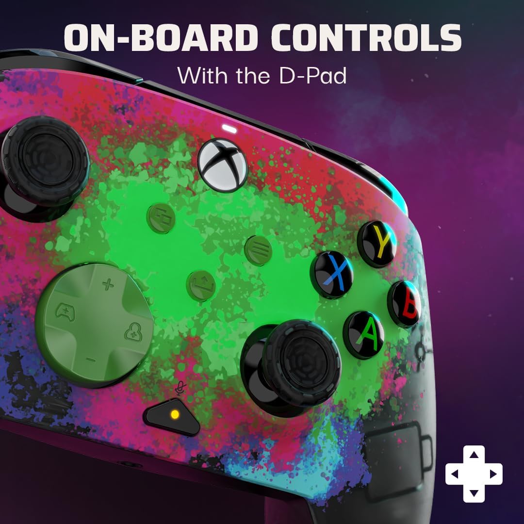 PDP Gaming REMATCH GLOW Enhanced Wired Controller Licensed for Xbox Series X|S/Xbox One/PC/Windows, Mappable Back Buttons, Advanced Customizable App - Space Dust (Glow in the Dark)