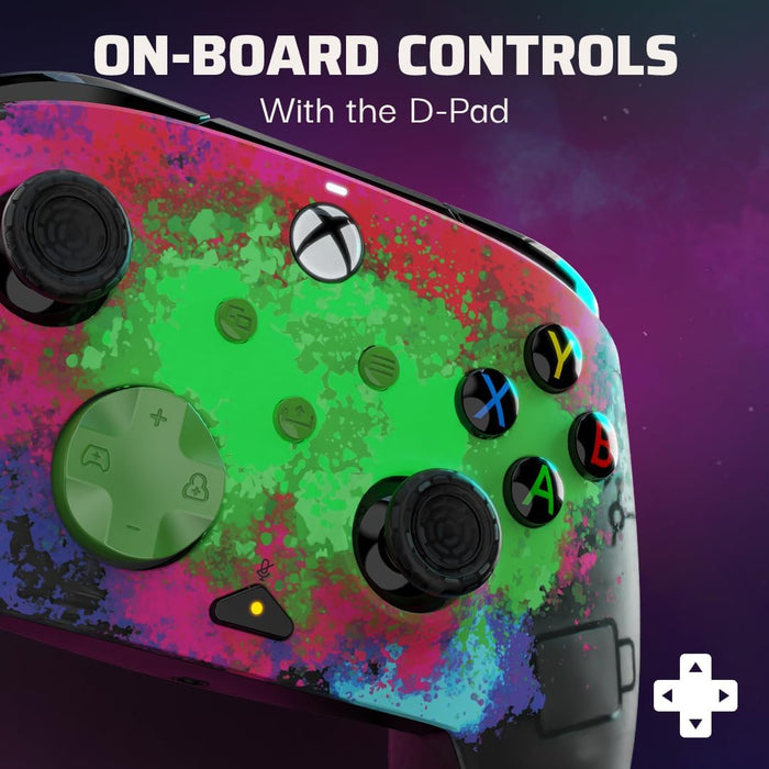 PDP Gaming REMATCH GLOW Enhanced Wired Controller Licensed for Xbox Series X|S/Xbox One/PC/Windows, Mappable Back Buttons, Advanced Customizable App - Space Dust (Glow in the Dark)