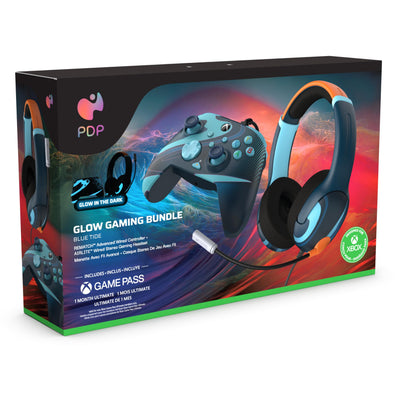 PDP - Bundle Casque de jeu stéréo filaire Airlite Blue Tide + Manette de jeu filaire REMATCH Blue Tide pour Xbox Serie