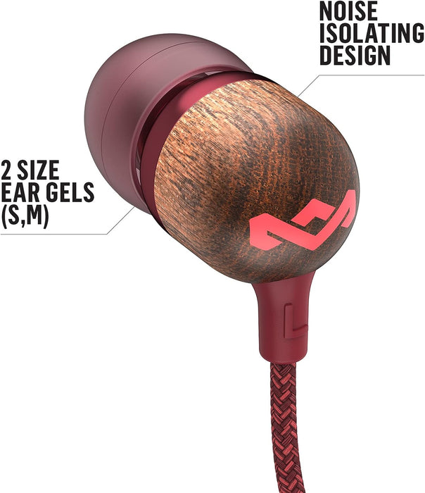 House of Marley Smile Jamaica In-Ear Headphones - Sustainably Crafted, Eco-Friendly, Noise Isolating Wired Earphones, 9.2mm Driver, Tangle-Free Cable, 1 Button Microphone Control