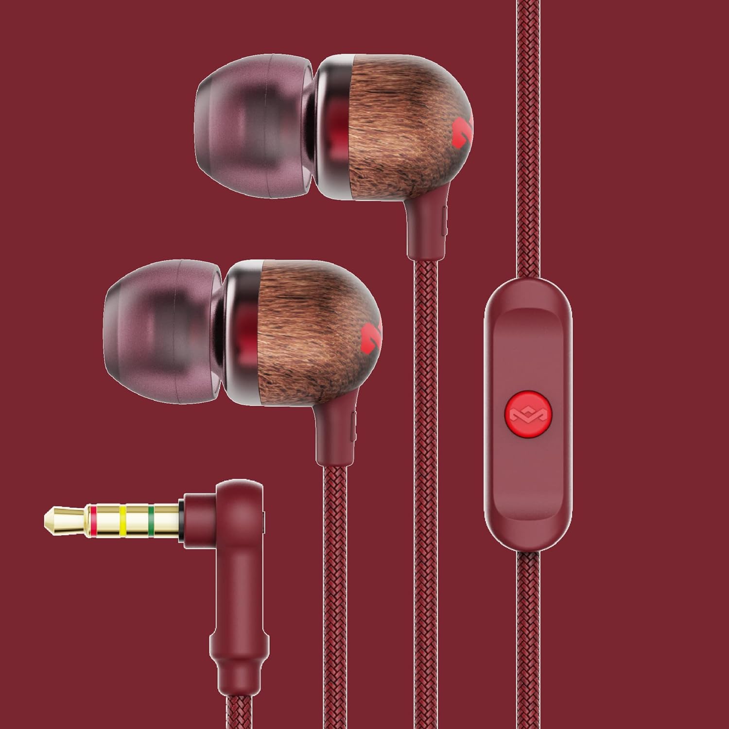 House of Marley Smile Jamaica In-Ear Headphones - Sustainably Crafted, Eco-Friendly, Noise Isolating Wired Earphones, 9.2mm Driver, Tangle-Free Cable, 1 Button Microphone Control