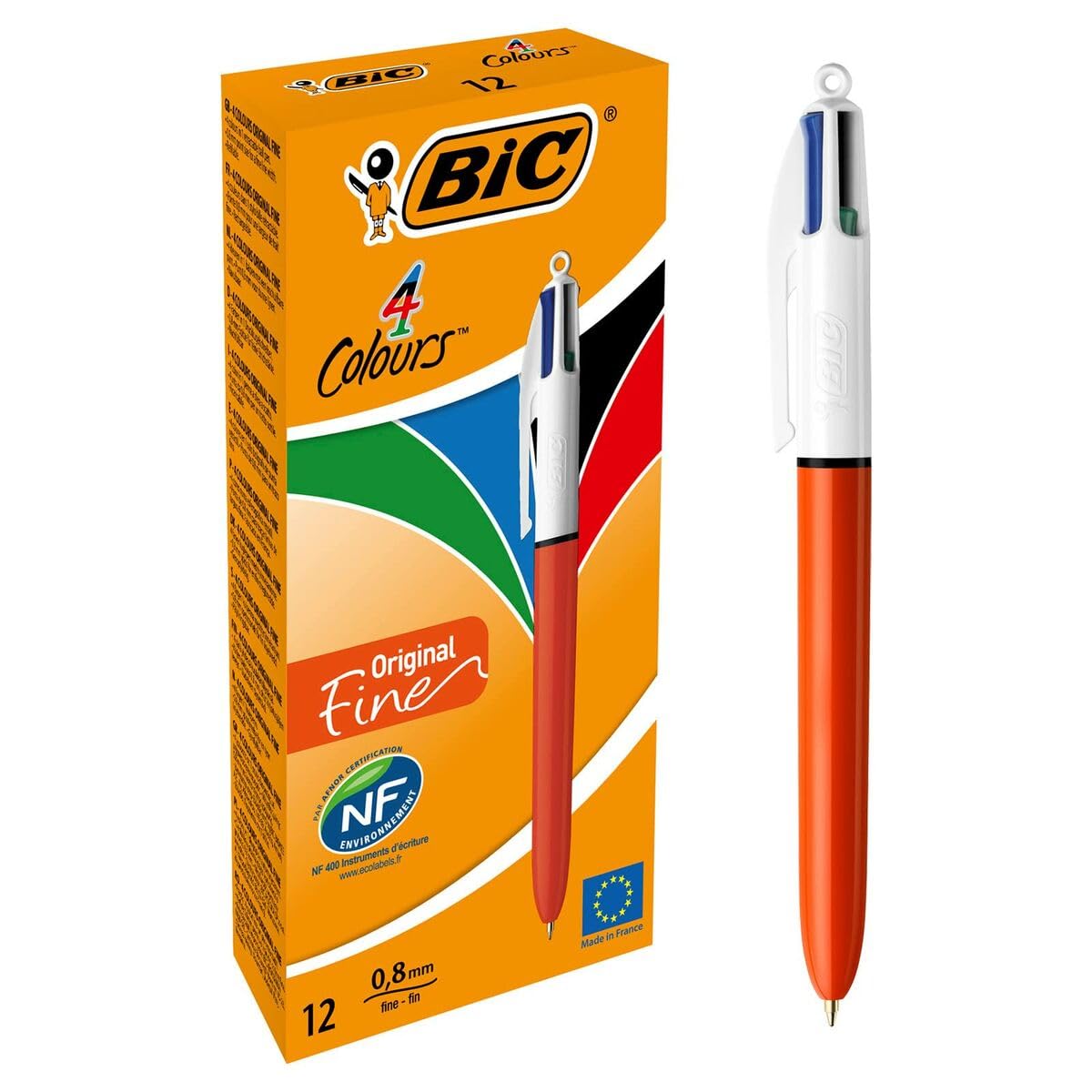 BIC - Refillable Ballpoint - Retractable Fine Point Four Ink Colours - Plastic Body - Set of 12