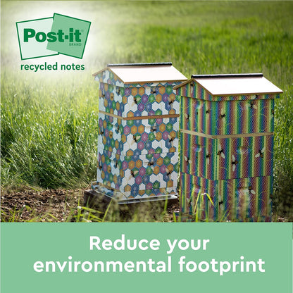 Post-it Recycled Z-Notes, Canary Yellow, Pack of 6 Pads, 100 Sheets per Pad 76 mm x 76 mm, Yellow Color - Self-stick Notes Made from 100% Recycled Paper