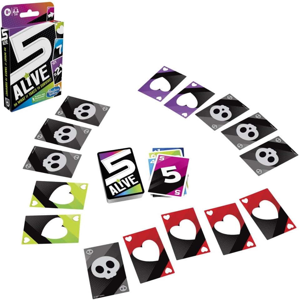 Hasbro Gaming 5 Alive, Fast-Paced Game Kids And Families, Family Quick Card Games 2 To 6 Players, Multicolor