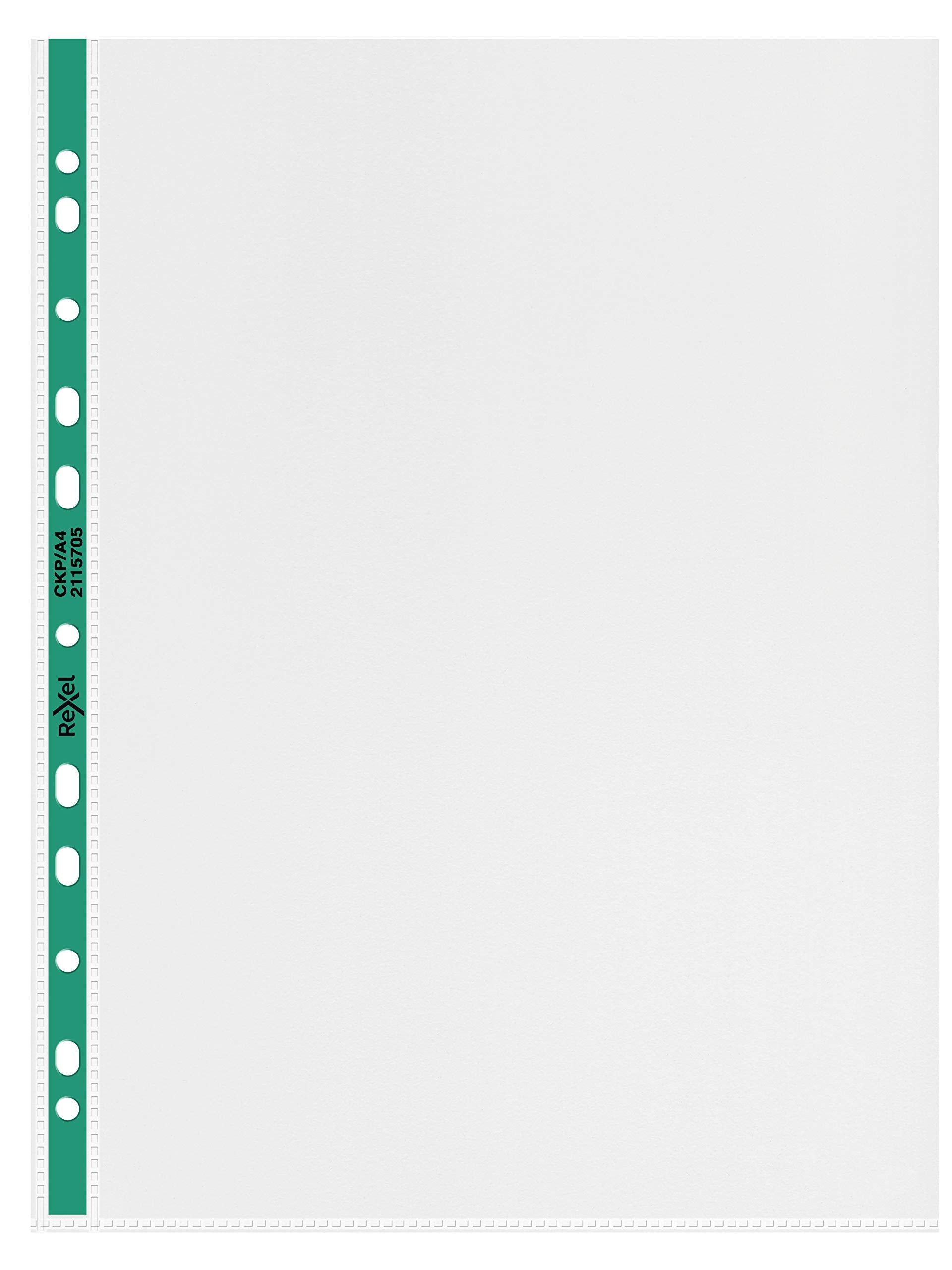 Rexel Copy King A4 Punched Pockets with Green Spine, Glass Clear, Copy Safe, Pack of 25, 2115705