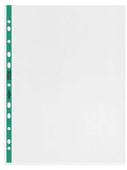 Rexel Copy King A4 Punched Pockets with Green Spine, Glass Clear, Copy Safe, Pack of 25, 2115705