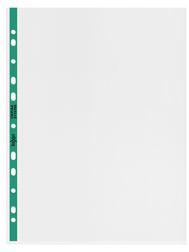 Rexel Copy King A4 Punched Pockets with Green Spine, Glass Clear, Copy Safe, Pack of 25, 2115705