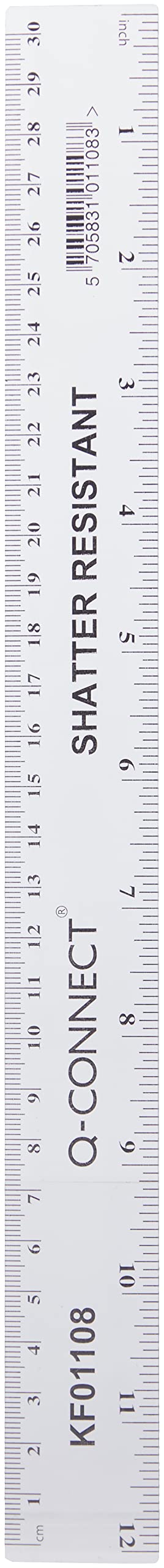 Q-Connect Ruler Shatterproof 300mm Clear (Inches on one side and cm/mm on the other