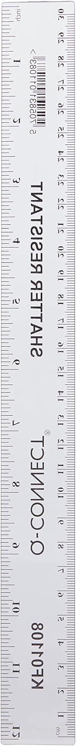 Q-Connect Ruler Shatterproof 300mm Clear (Inches on one side and cm/mm on the other