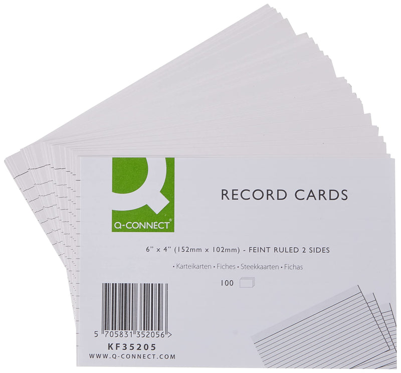 Q-Connect Record Card 152x102mm Ruled Feint White (100 Pack