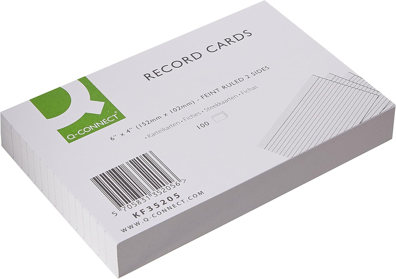 Q-Connect Record Card 152x102mm Ruled Feint White (100 Pack