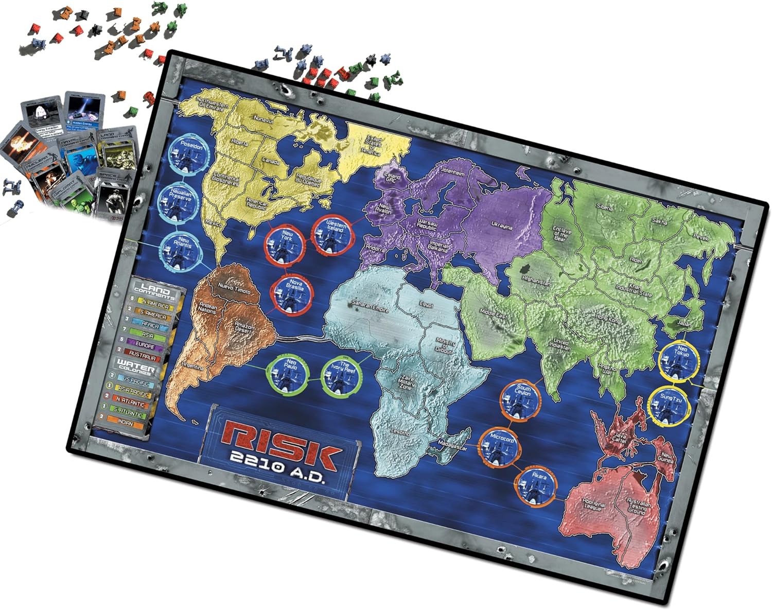 Renegade Game Studios: Risk 2210 A.D. - Risk Gameplay, New Twists, Mechs, Underwater & Moon Locations, Commanders, Ages 10+, 2-5 Players, 240 Min