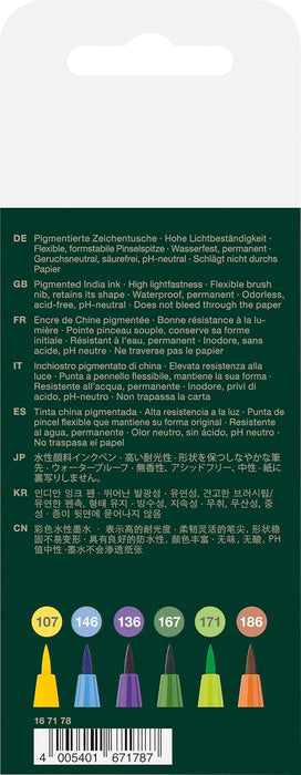 Faber-Castell 167178 - Penna Pitt Artist Pen, Summer vibes, B, confezione da 6 pz. Summer vibes Set di 6